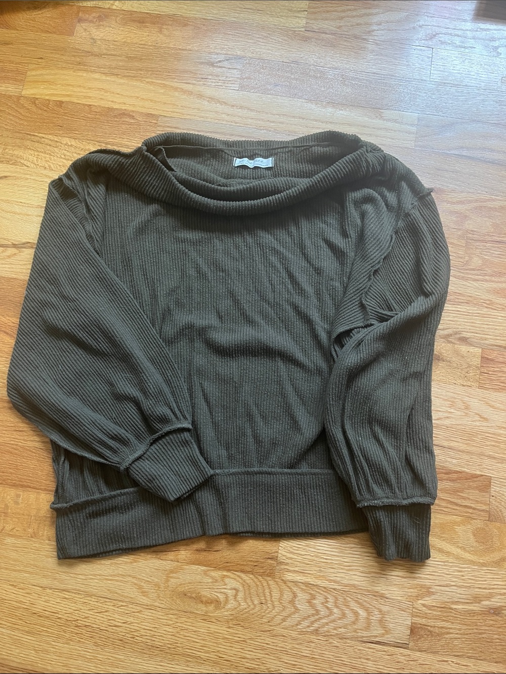 We The Free Olive Off-the-Shoulder Ribbed Sweater